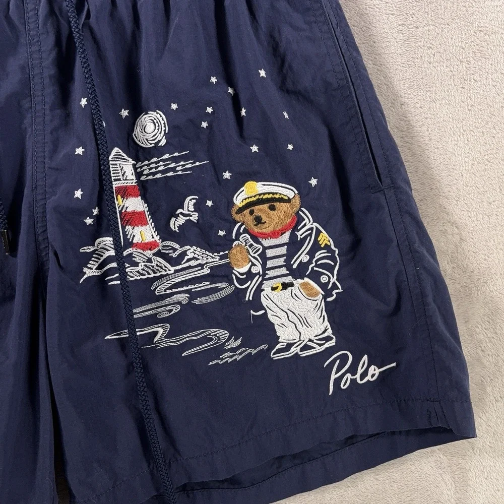 Polo Ralph Lauren Embroidered Polo Bear Swim Trunks Mens Medium Blue Traveler